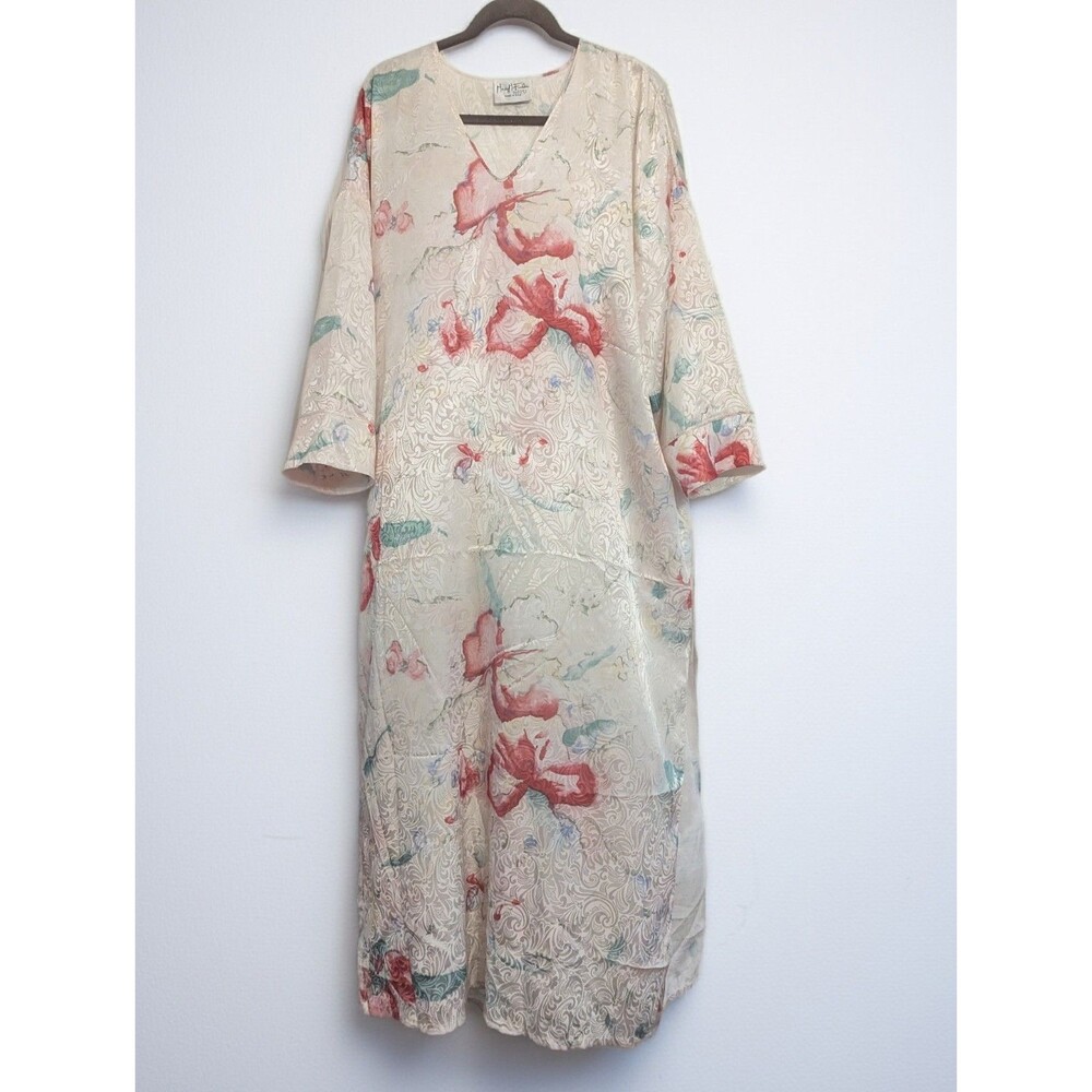 Vintage Mary McFadden Floral Jacquard Caftan Maxi Dress / Hostess Gown